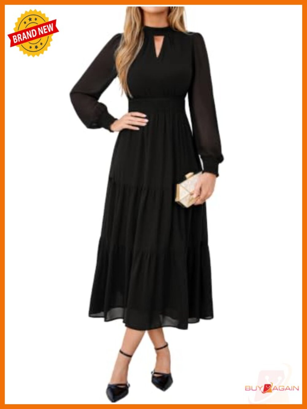 BerryGo Semi Formal Wedding Guest Maxi Dress Long Sleeve Chiffon